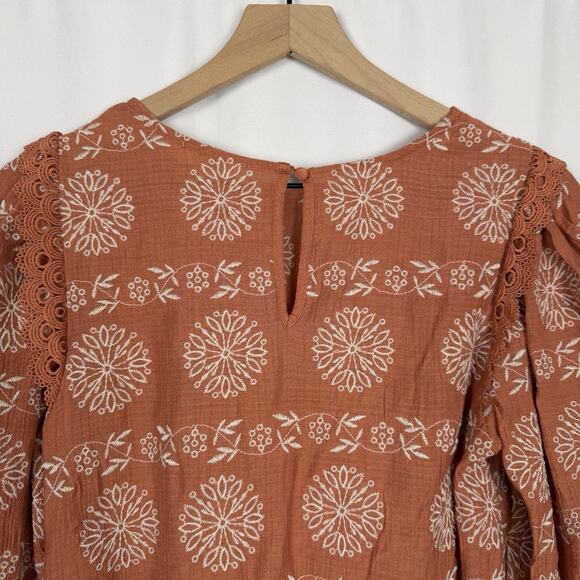 BLU PEPPER Womens Clay Orange Embroidered Peasant Blouse Top Small Boho - Picture 8 of 12
